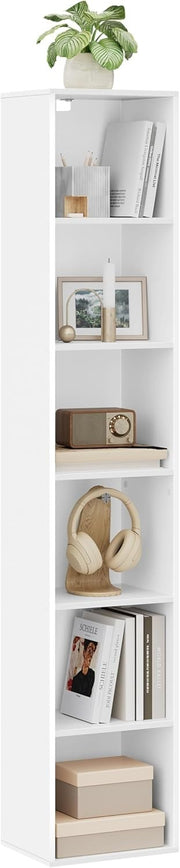 White 6 Cube Bookcase Tall Narrow Storage Shelf Unit for Bedroom or Office