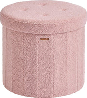 Jelly Pink Teddy Fleece Round Storage Ottoman Foldable Footstool 46cm
