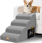 Grey 4 Step Dog Ramp Stairs 30D Foam Non Slip 73x40x51cm
