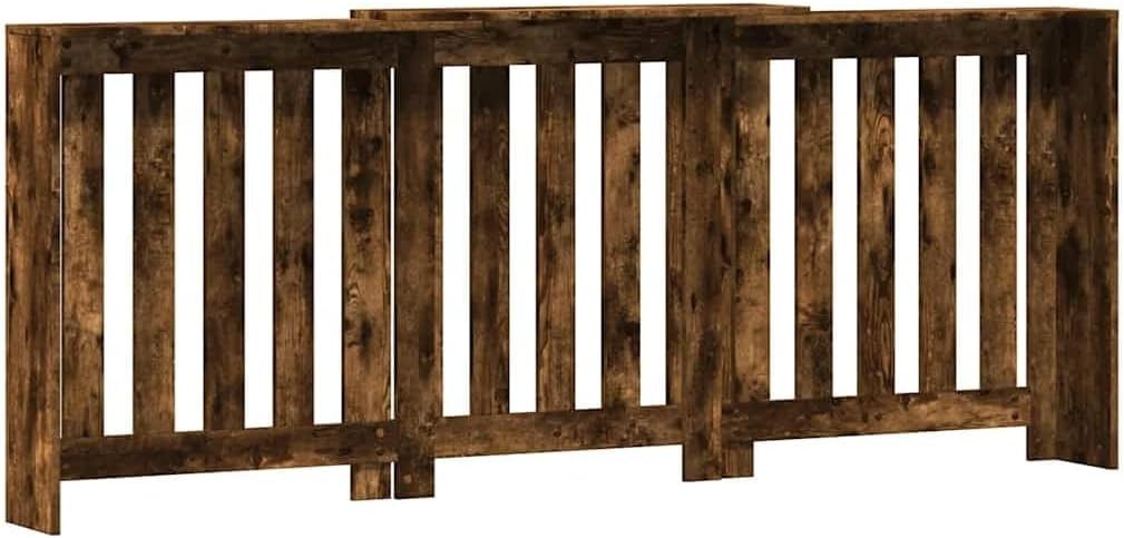 Smoked Oak Radiator Cover Cabinet | Modern Slatted MDF Heater Shelf