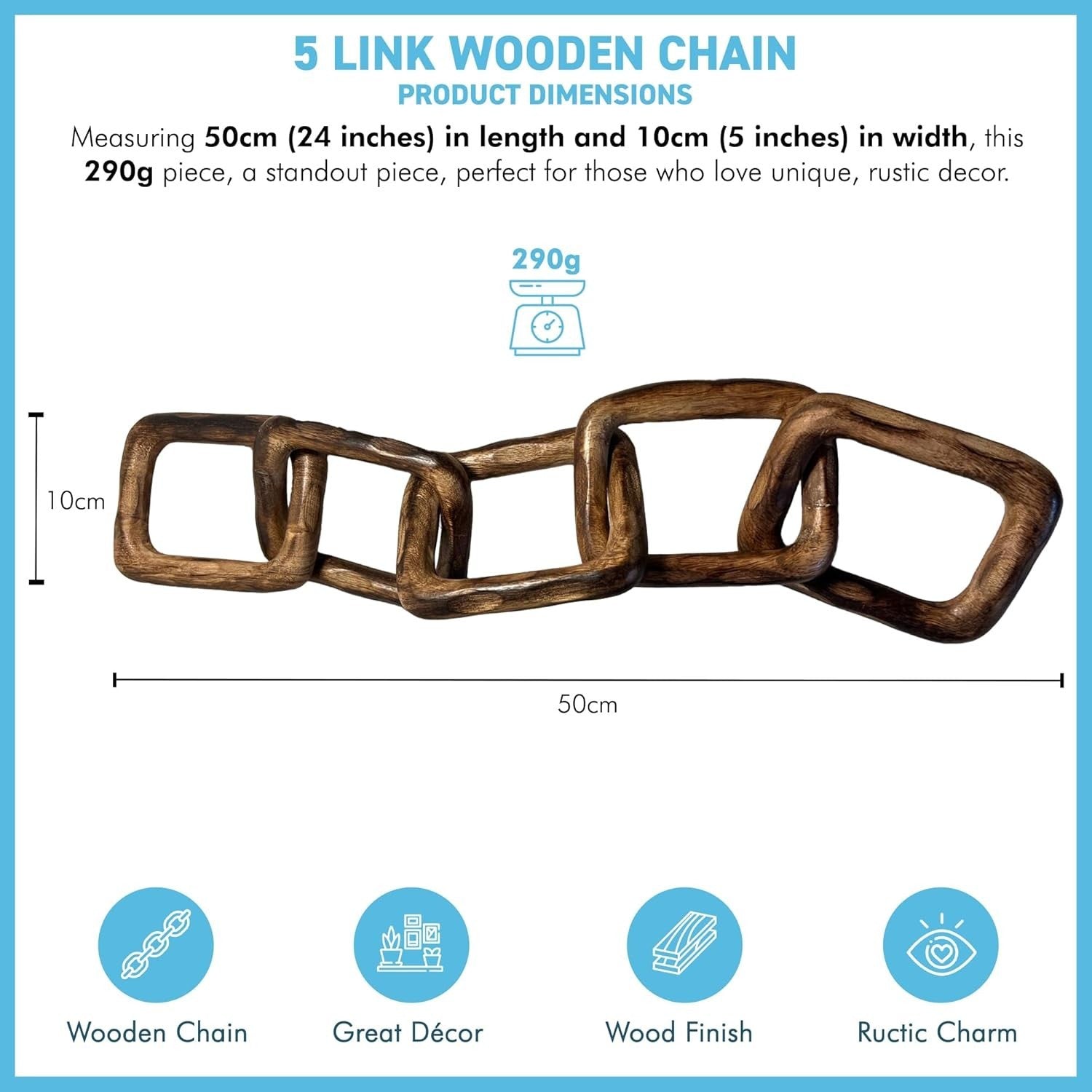 Rustic Wooden Chain Decor 5-Link Ornament | Natural Wood Accent | Shelf & Table