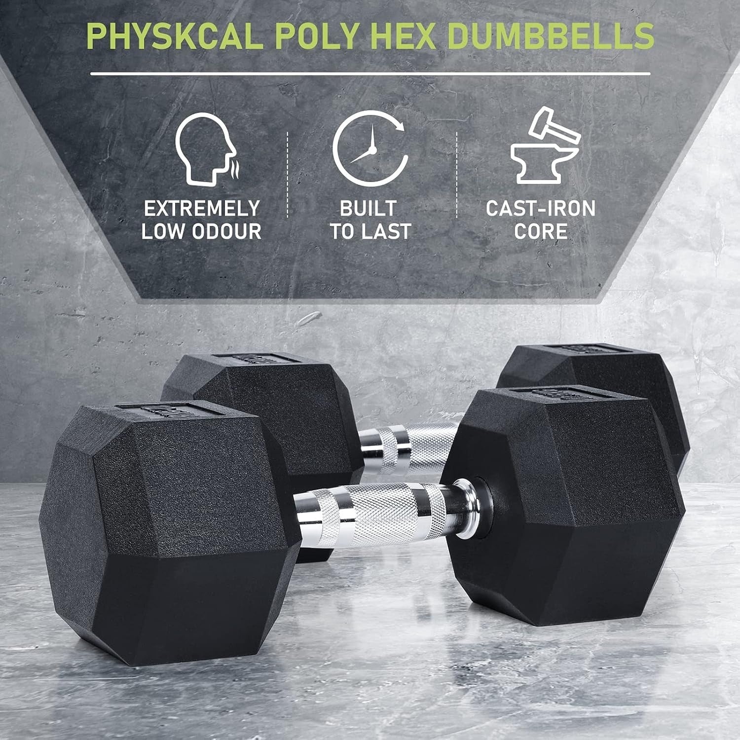 Odourless Hex Dumbbells Rubber Coated Anti Roll 2.5–30kg Gym Weights