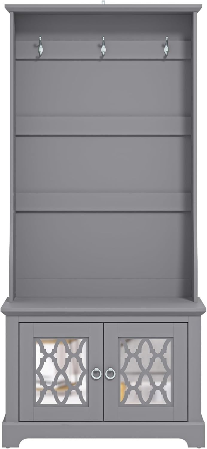 Cool Grey Hallway Bench with Coat Rack Storage Cabinet Entryway Organizer