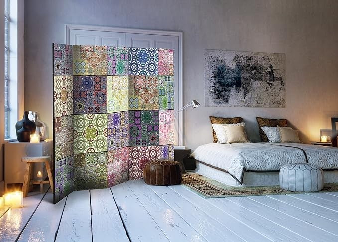 Colorful Mosaic Tile Pattern 5-Panel Extra-Wide Room Divider Privacy Screen