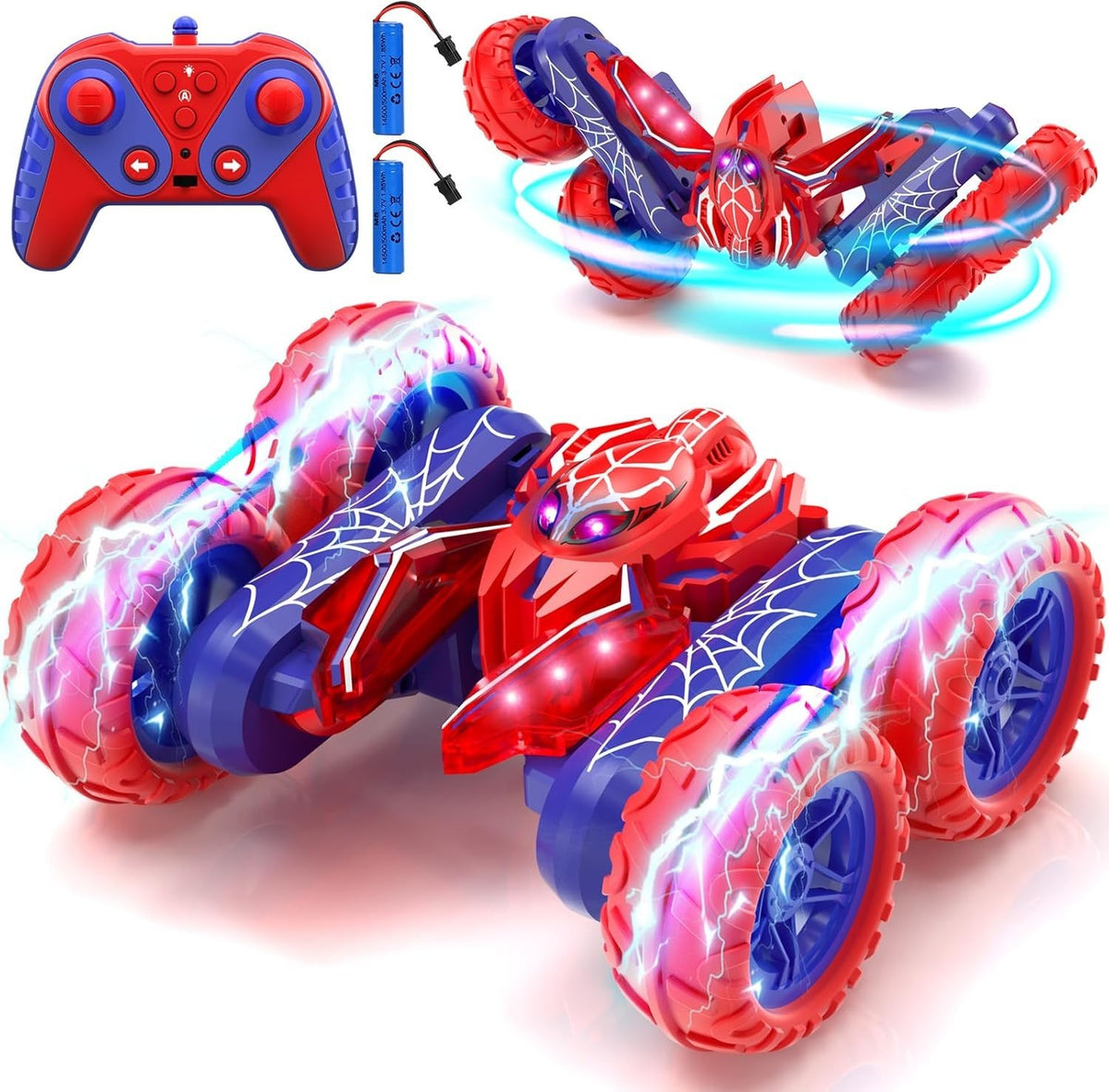 4WD Spider Stunt RC Car with Full-Body Lights – 360° Flip Toy for Kids 3–8+
