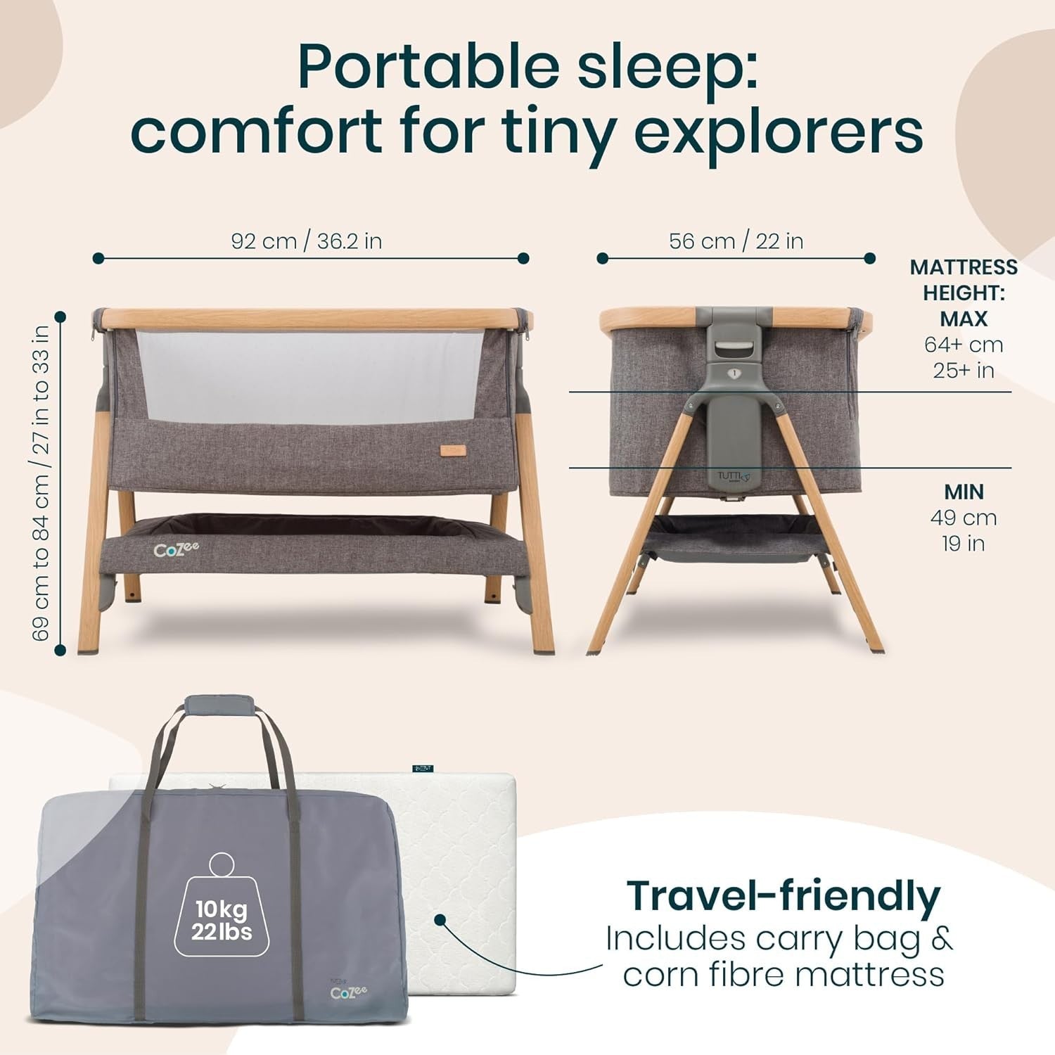 Foldable Baby Bedside Crib Co-Sleeper Cot with Mattress Travel Bag Bundle