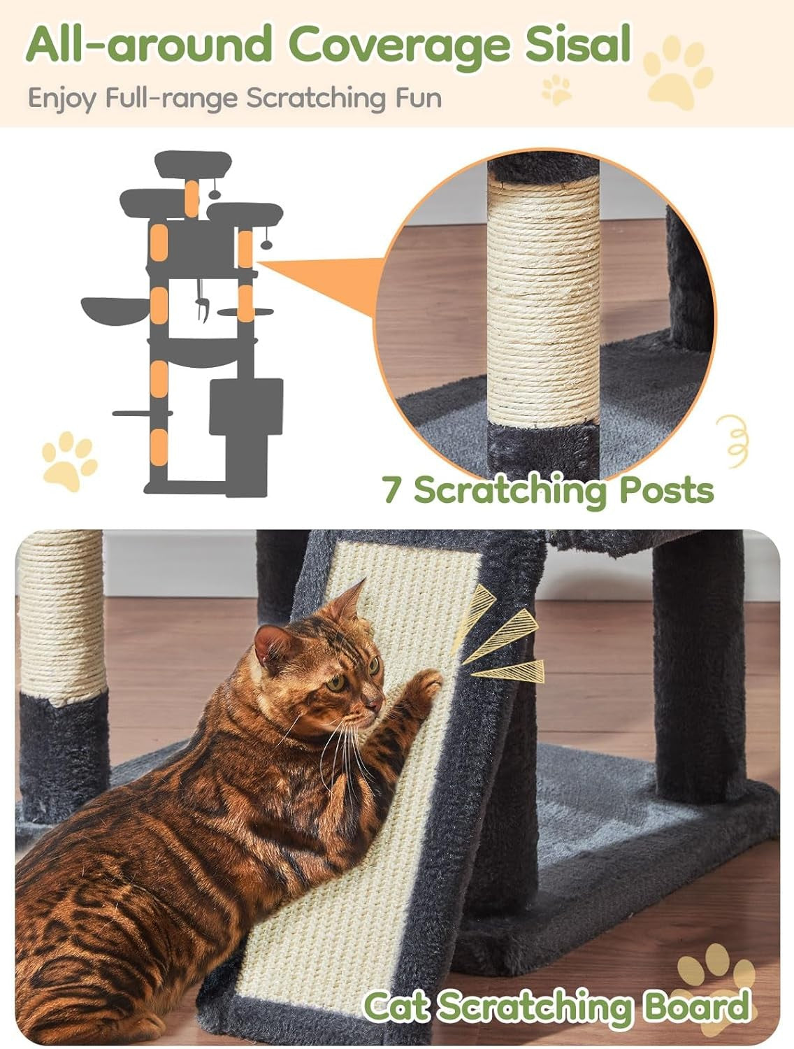 Large Cat Tree 193cm Multi Level Tower Scratching Post Condos for Indoor Cats