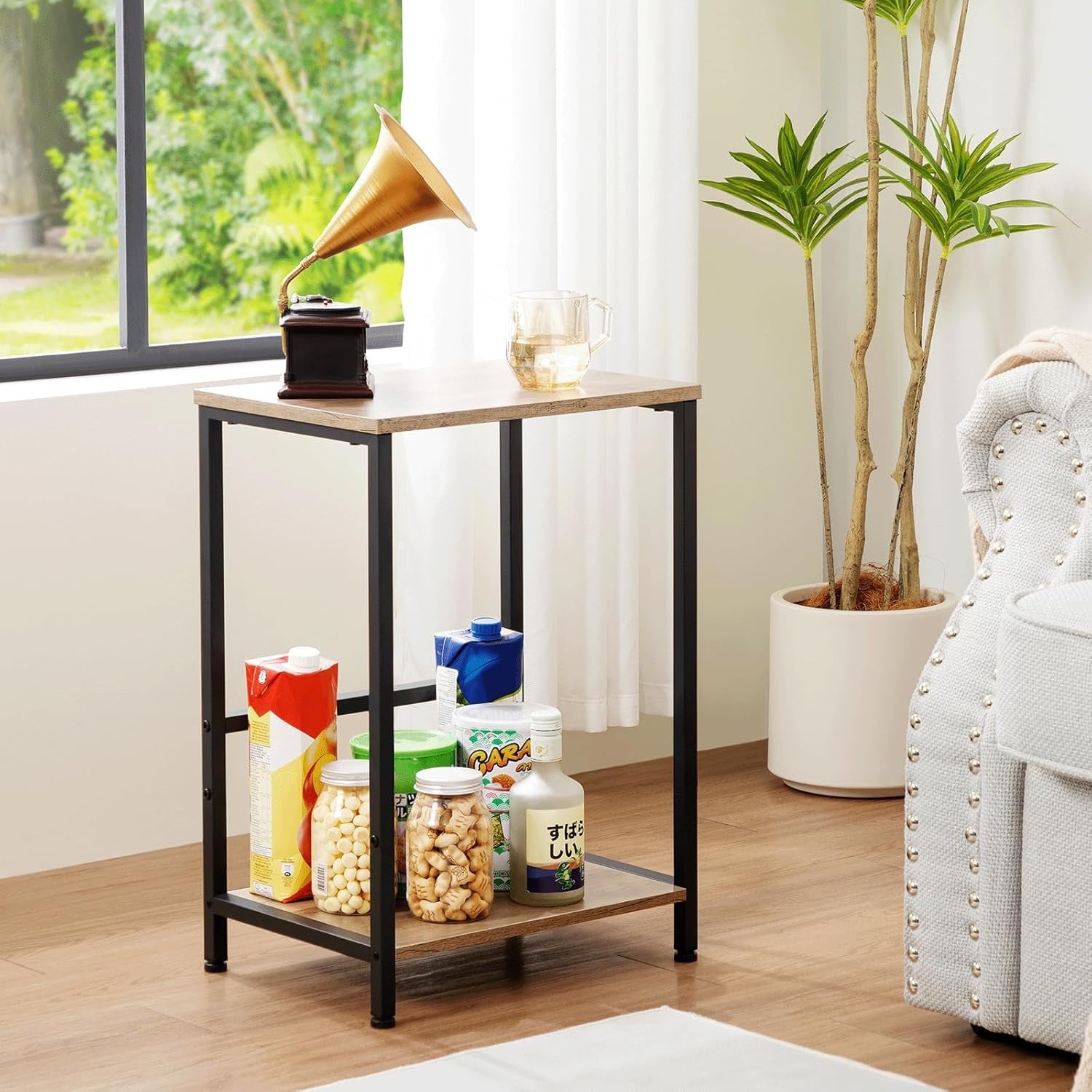 Set of 2 Industrial Side Tables with Storage Shelf Modern Small Sofa Bedside Tab