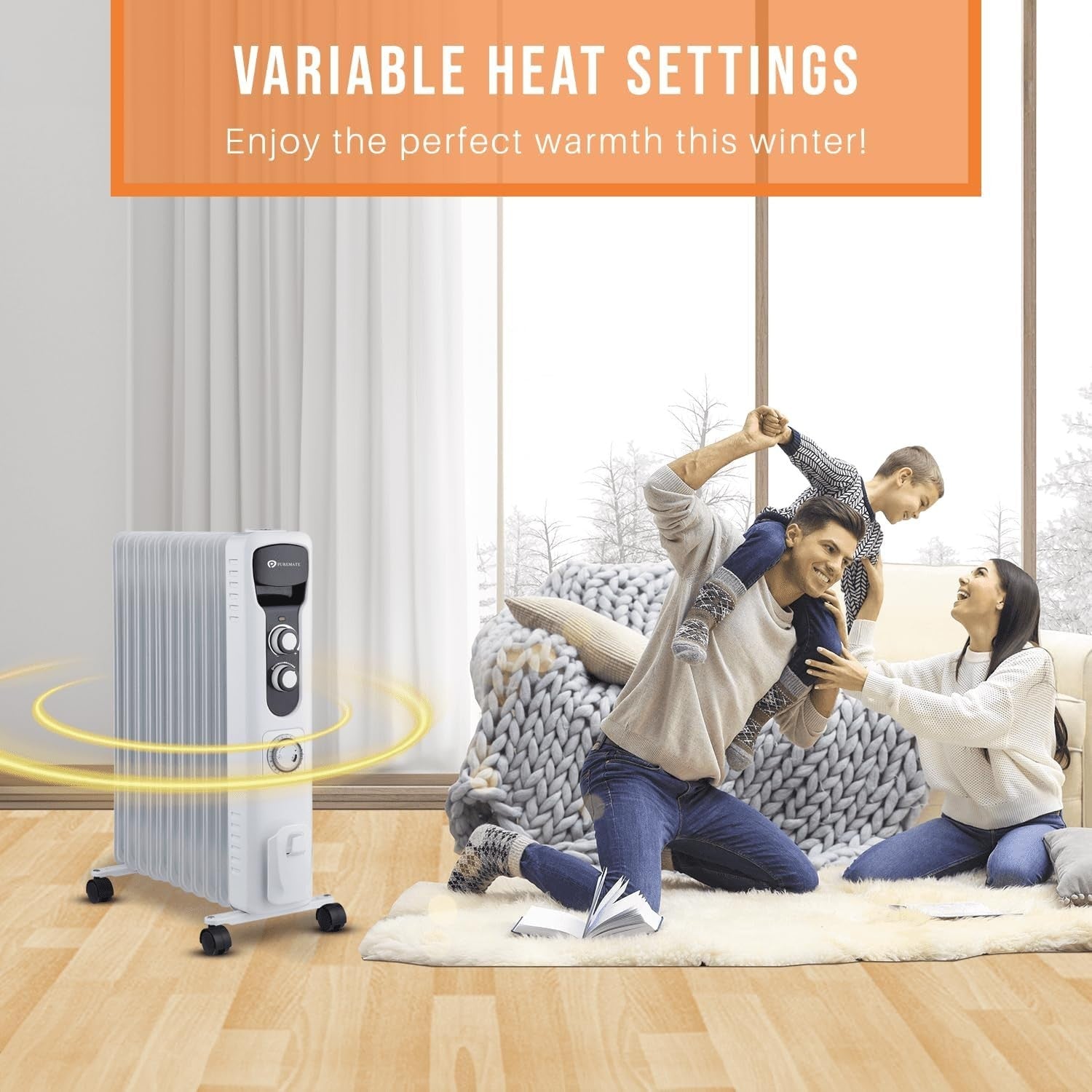 Oil Filled Radiator Heater 2500W 11 Fin Portable Heater Timer