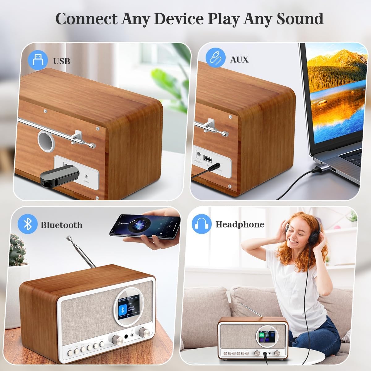 White DAB DAB+ FM Digital Radio Bluetooth Alarm Clock Retro Speaker Remote