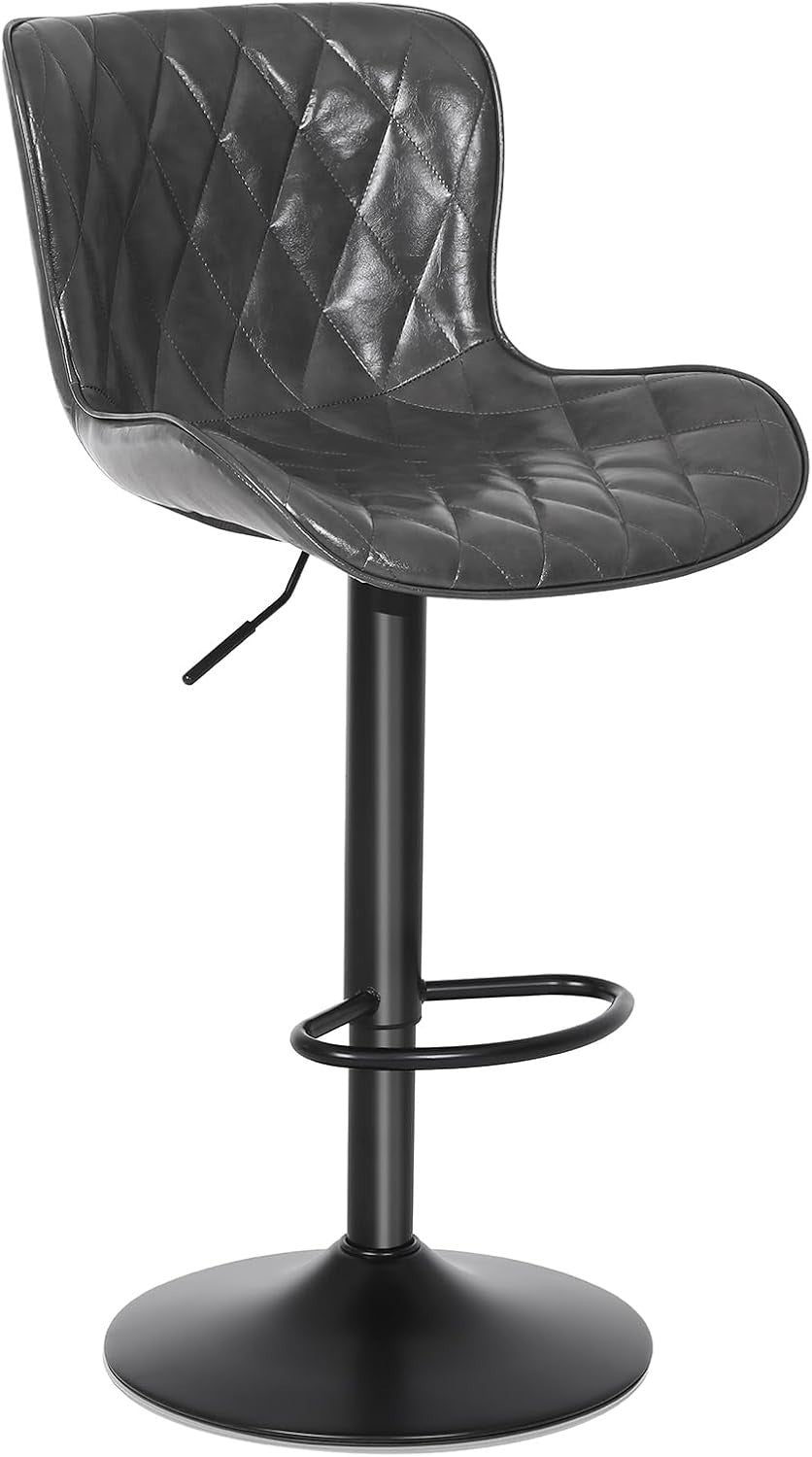 Dark Gray Bar Stool | Faux Leather Seat, Adjustable Swivel, Footrest