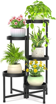 5 Tier Folding Plant Stand Indoor Outdoor | Black Metal Corner Flower Display