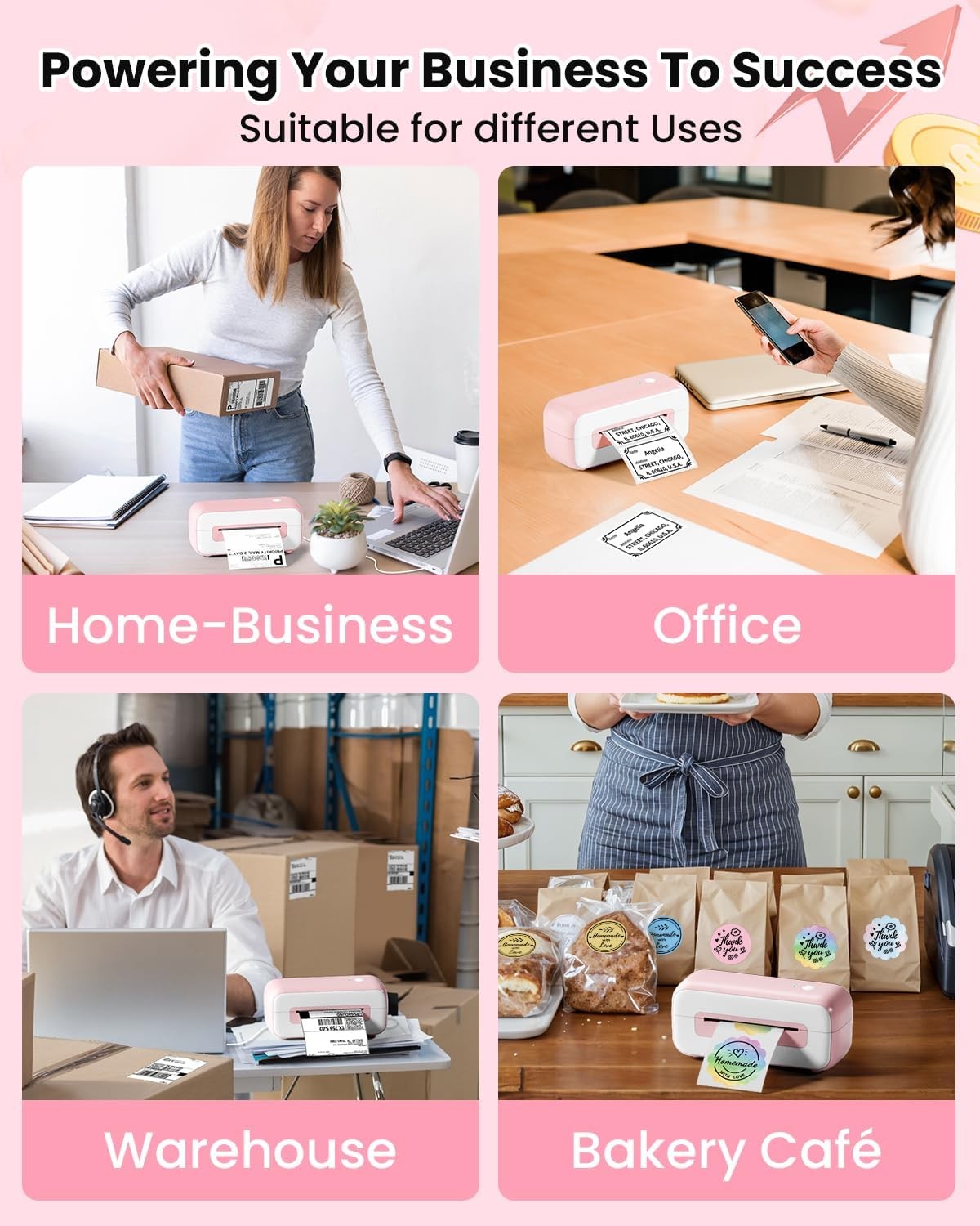 Bluetooth Thermal Shipping Label Printer 4x6 Desktop Pink
