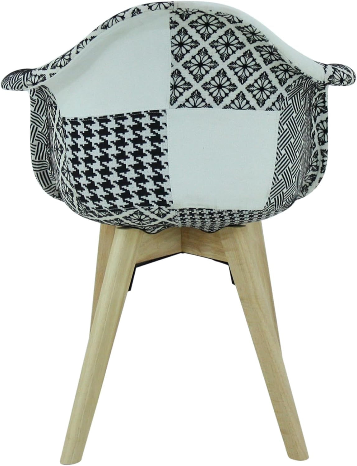Black White Patchwork Dining Chair with Arms Wood Legs Fabric