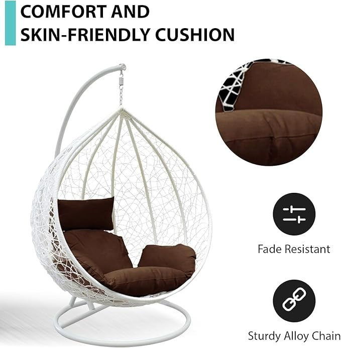 Luxury Egg Swing Chair Outdoor Rattan Hanging Seat w/ Cushion & Steel Frame