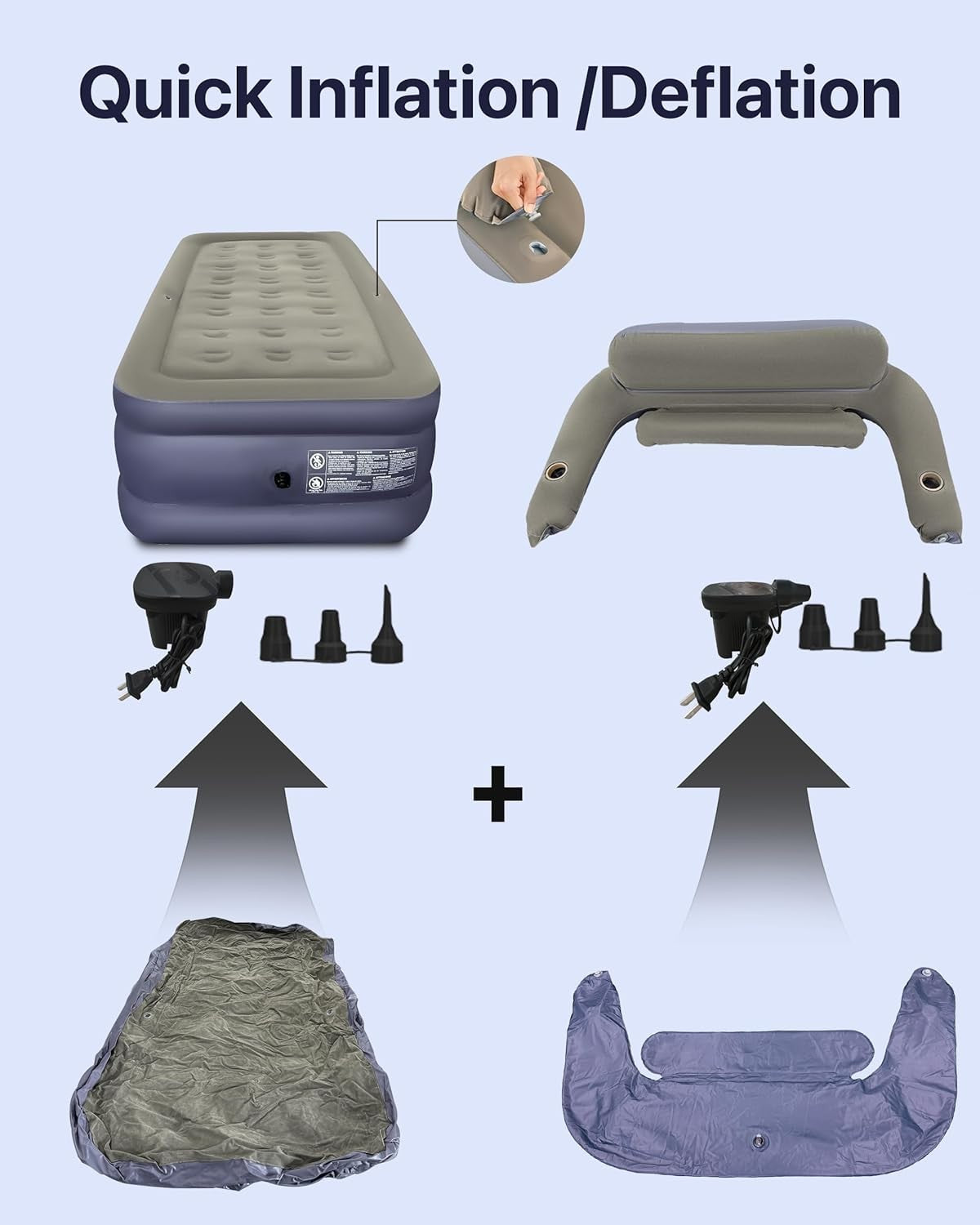 Single Twin XL Air Mattress 50cm Inflatable Bed w/ Headboard & Cup Holder