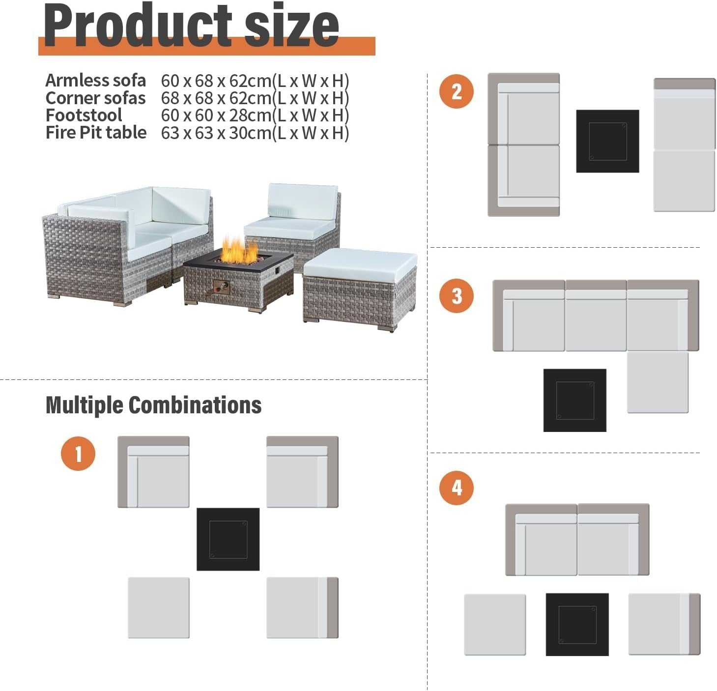 5-Piece Rattan Outdoor Fire Pit Patio Set with 40,000 BTU Gas Fire Table