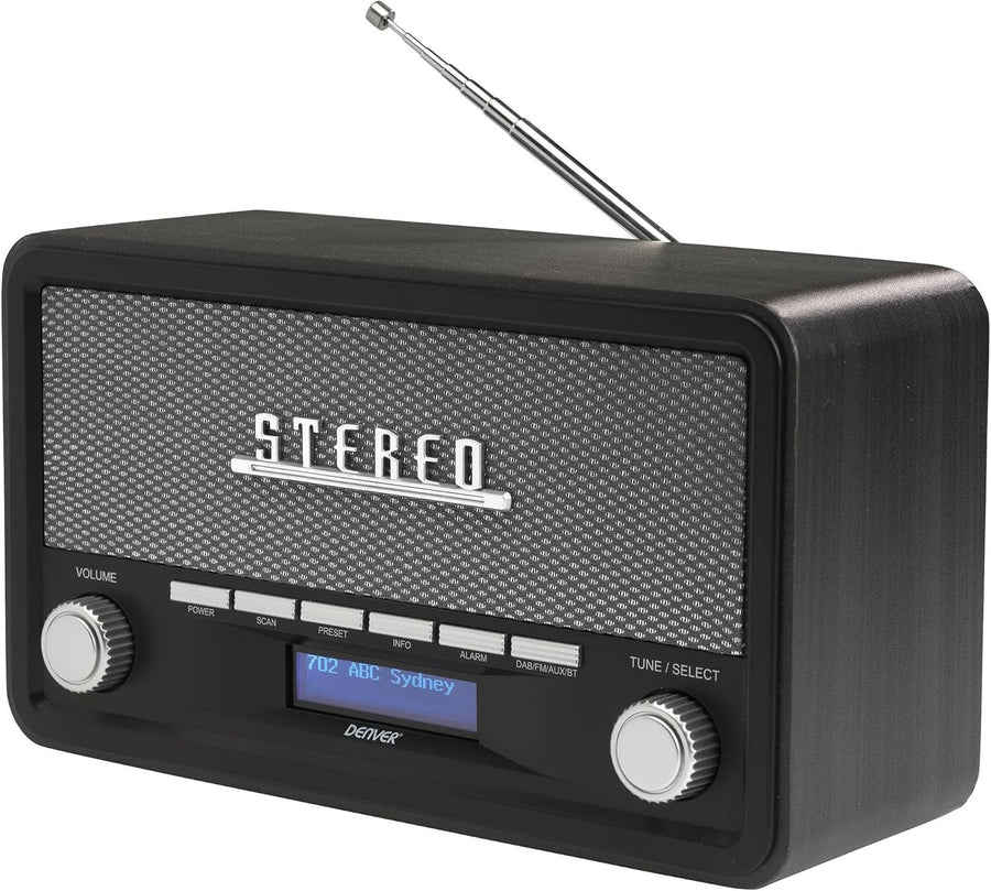 Vintage DAB/DAB+ FM Radio with Bluetooth, Clock & AUX – Grey Wood