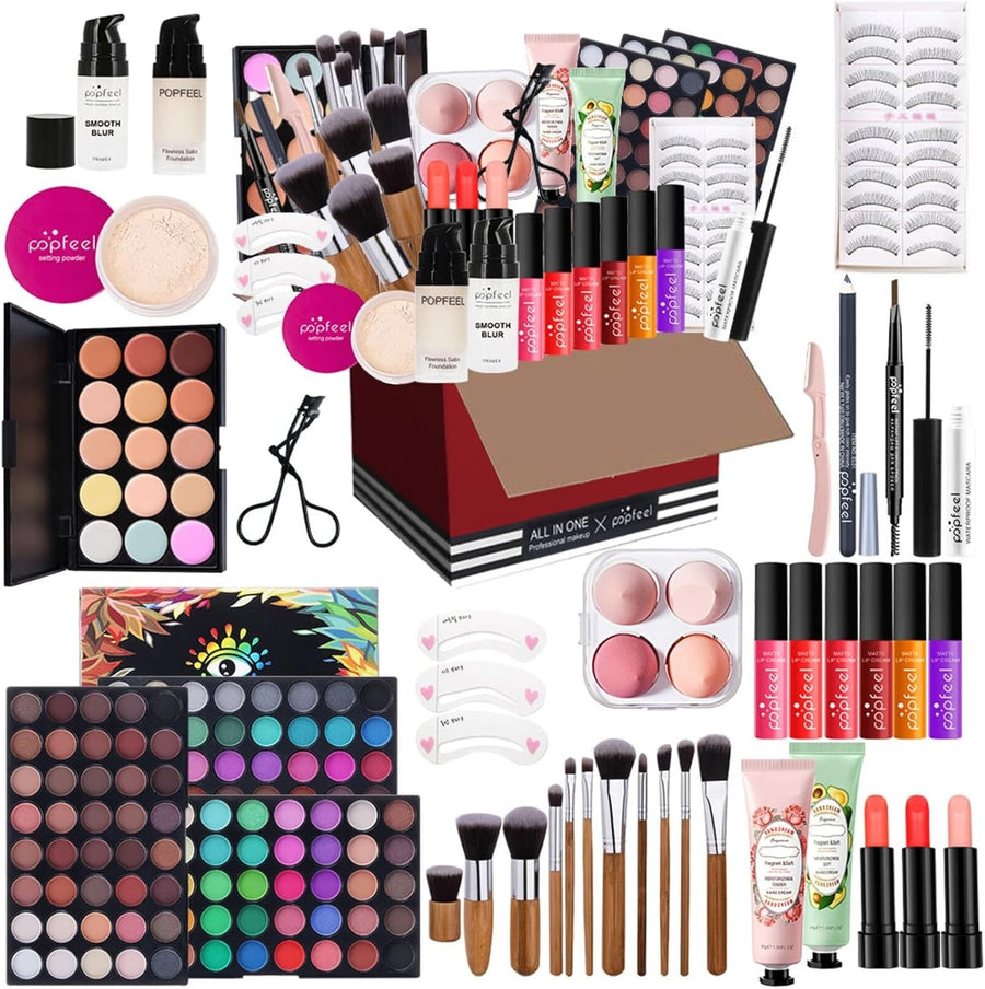 All In One Makeup Kit Gift Set 2 Palette Brushes Lipstick Set