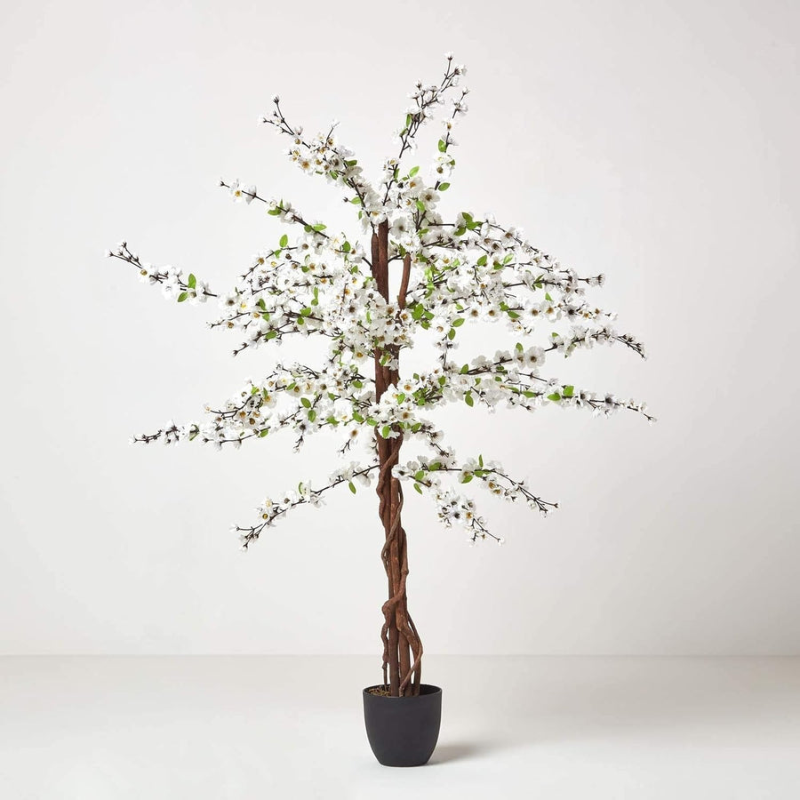 150cm White Blossom Tree Artificial Plant with Real Wood Trunk Home Decoration