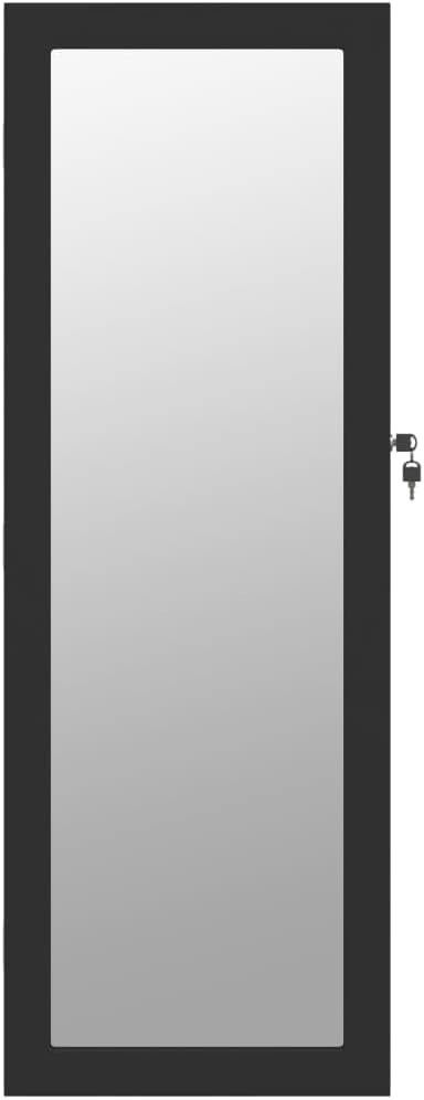 LED Wall Mounted Jewelry Cabinet Mirror Lockable Vertical Storage Black