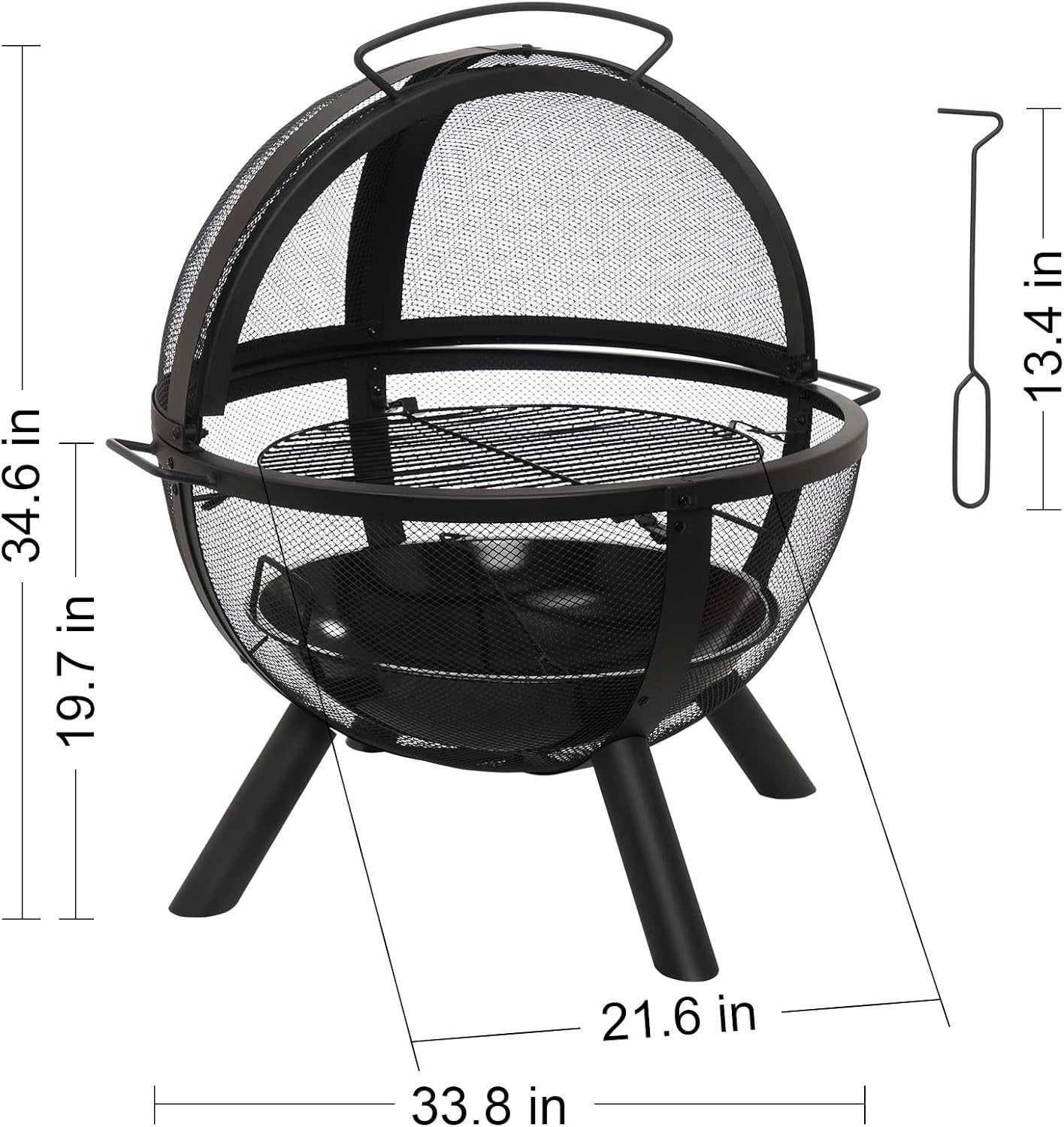 Outdoor Fire Pit BBQ Grill Globe Ball Fire Bowl with Mesh Cover | Large 86cm