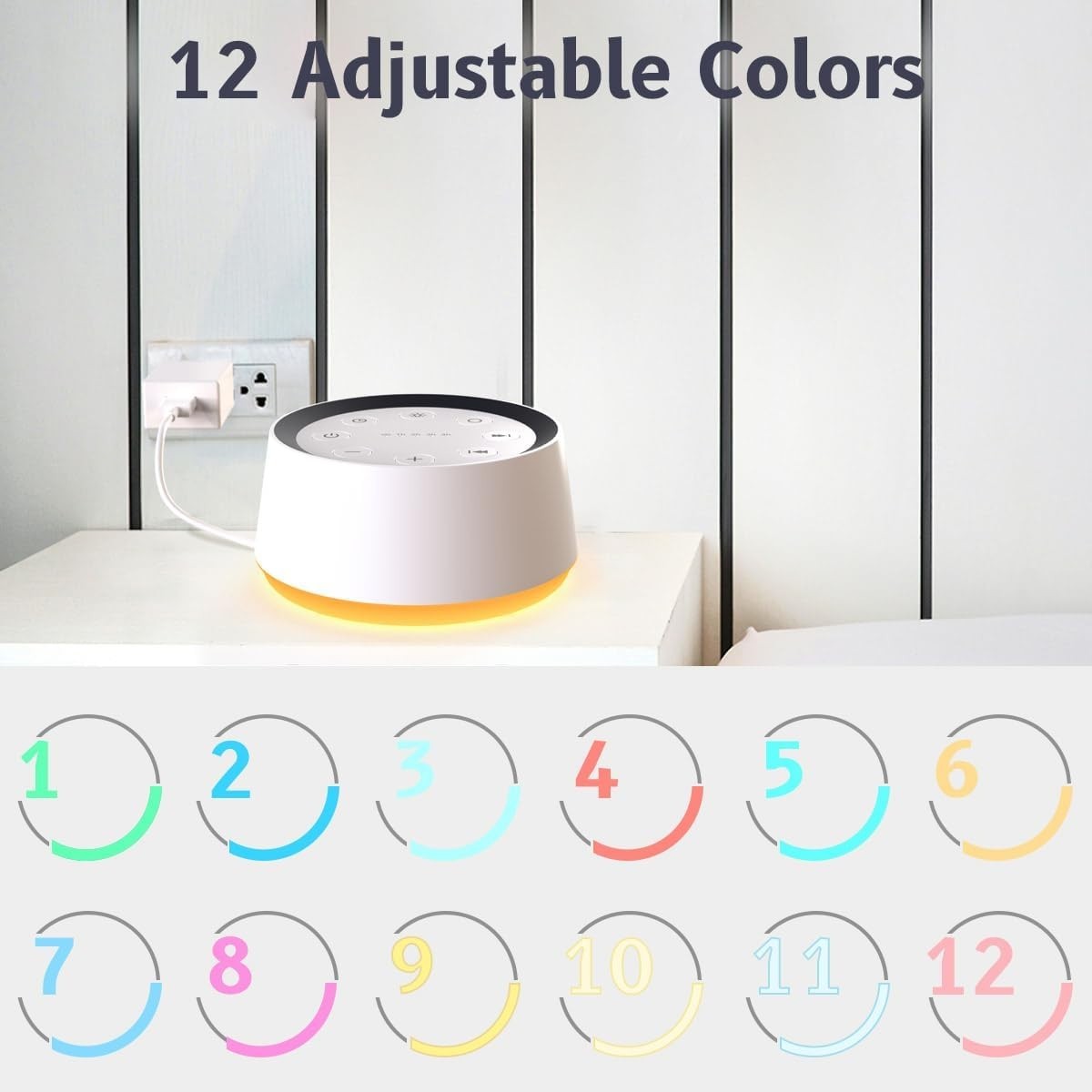 White Noise & Brown Noise Machine – 30 Soothing Sounds with Night Light