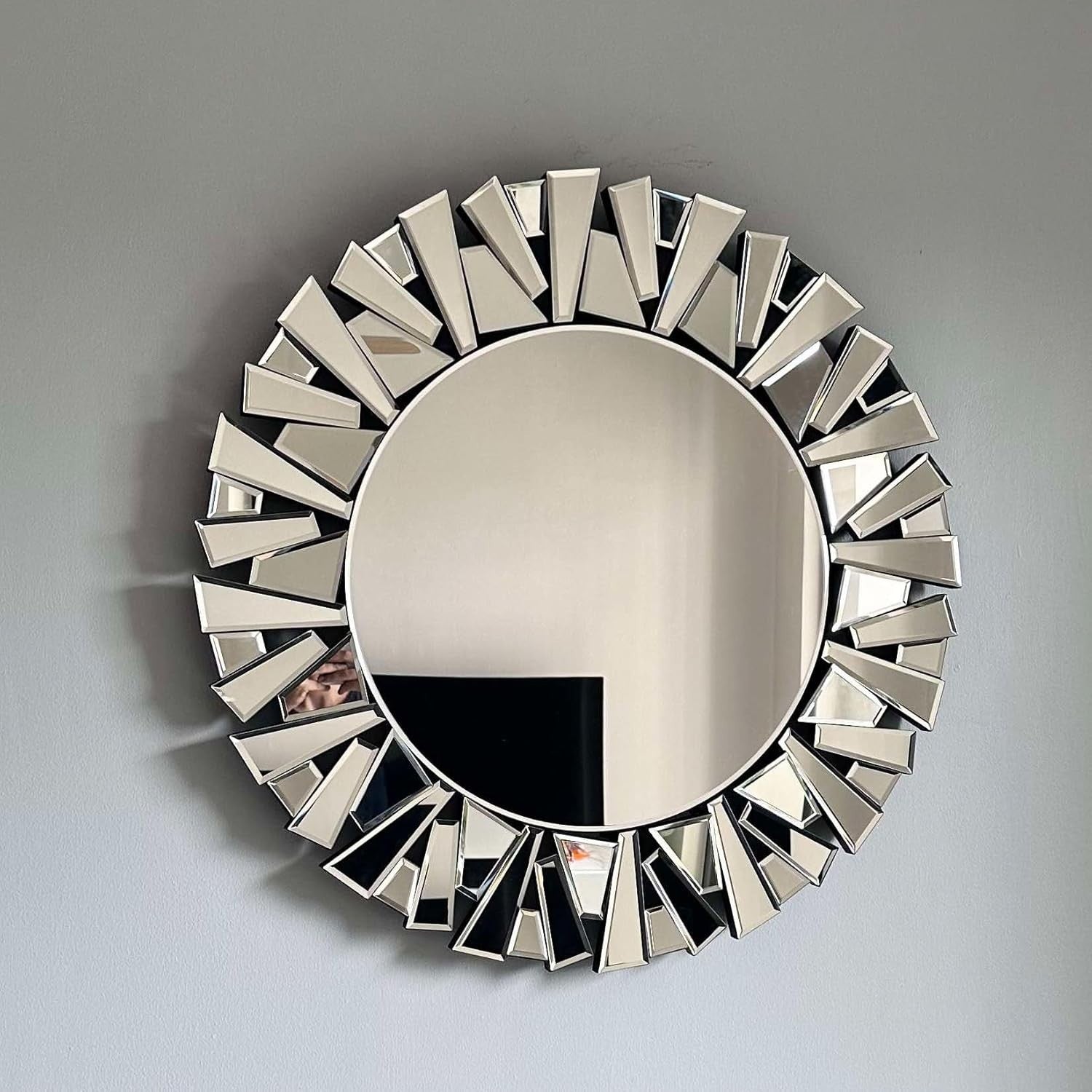 Large 80cm Round Sunburst Wall Mirror - Beveled Glass, Decorative Home Decor