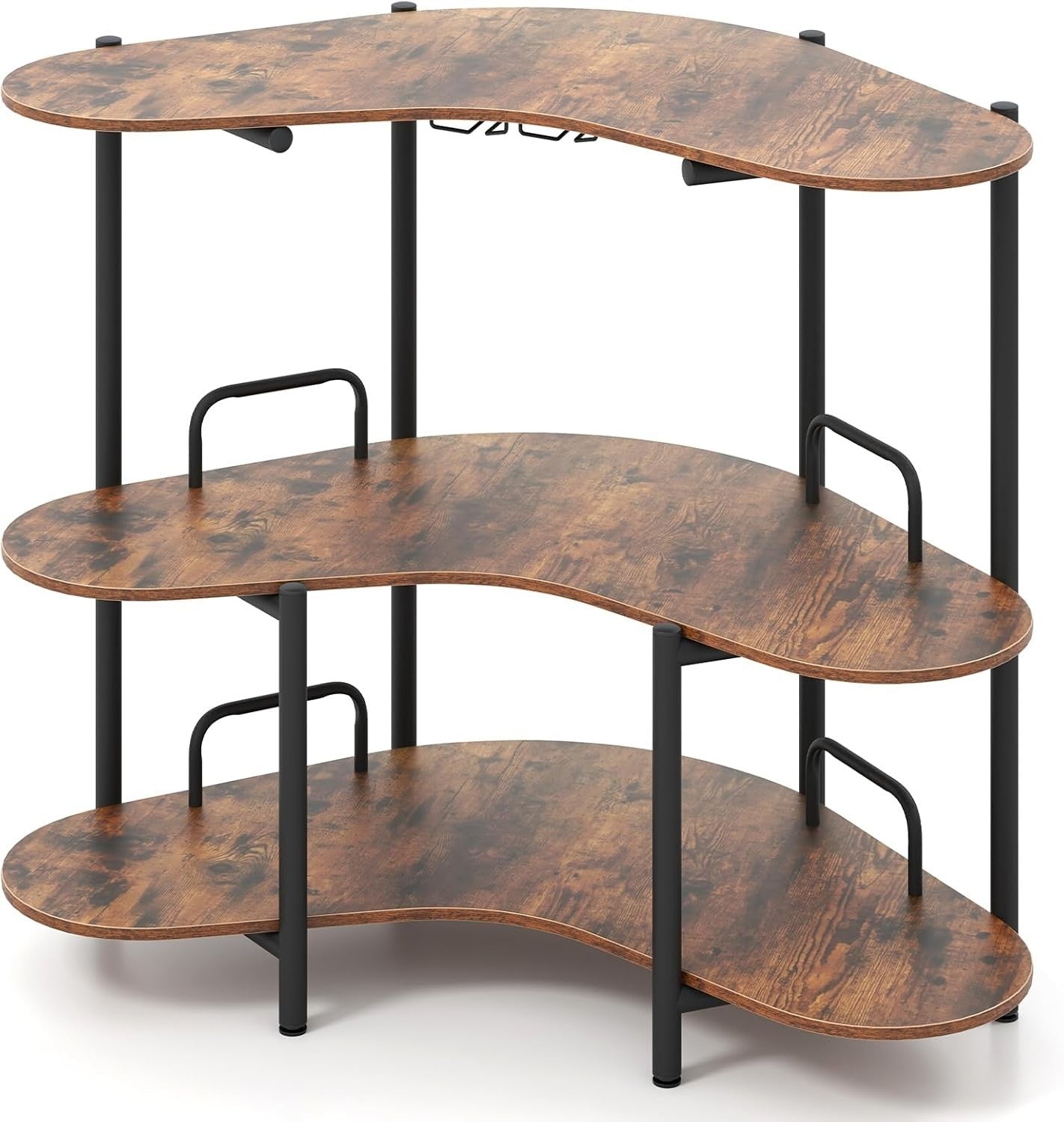 Rustic 3-Tier Wine Bar Cabinet with Glass Holder Freestanding Drinks Storage