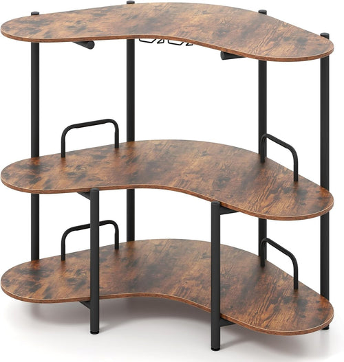 Rustic 3-Tier Wine Bar Cabinet with Glass Holder Freestanding Drinks Storage
