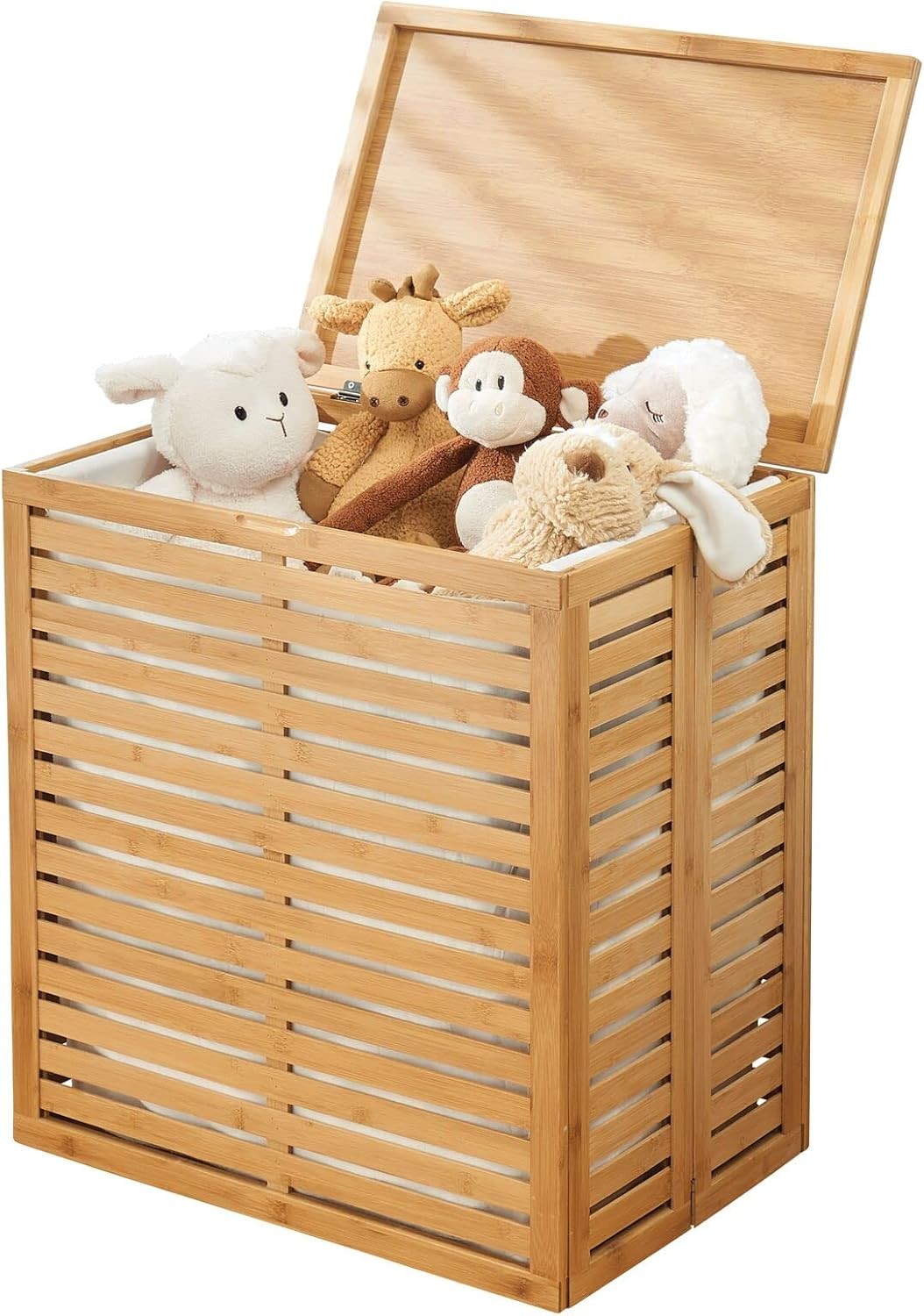 Natural Bamboo Laundry Hamper with Lid & Removable Liner | Foldable Storage Bask