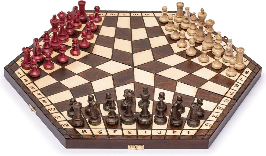 Three Player Chess Set 54cm • Wooden Foldable Board • Handcrafted Pieces