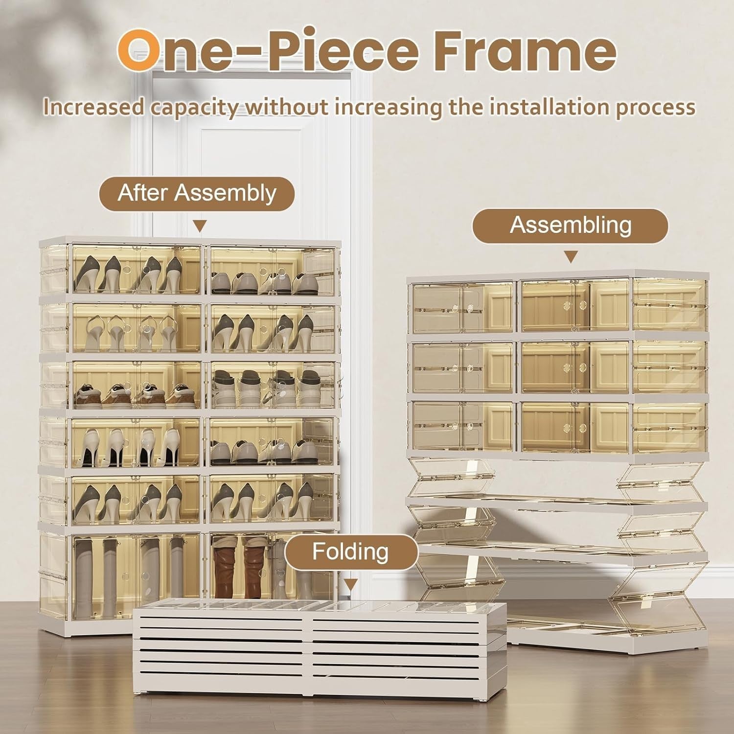 6 Tier Foldable Shoe Rack 24 Pair Organizer Transparent Doors Stackable