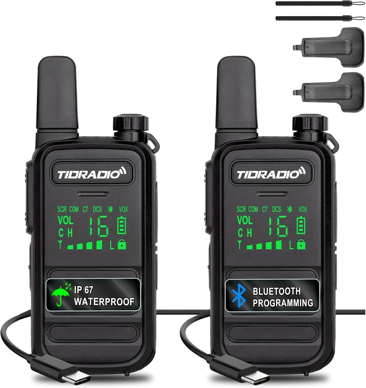 IP67 Waterproof Walkie Talkies 2 Pack PMR446 VOX USB-C Long Range