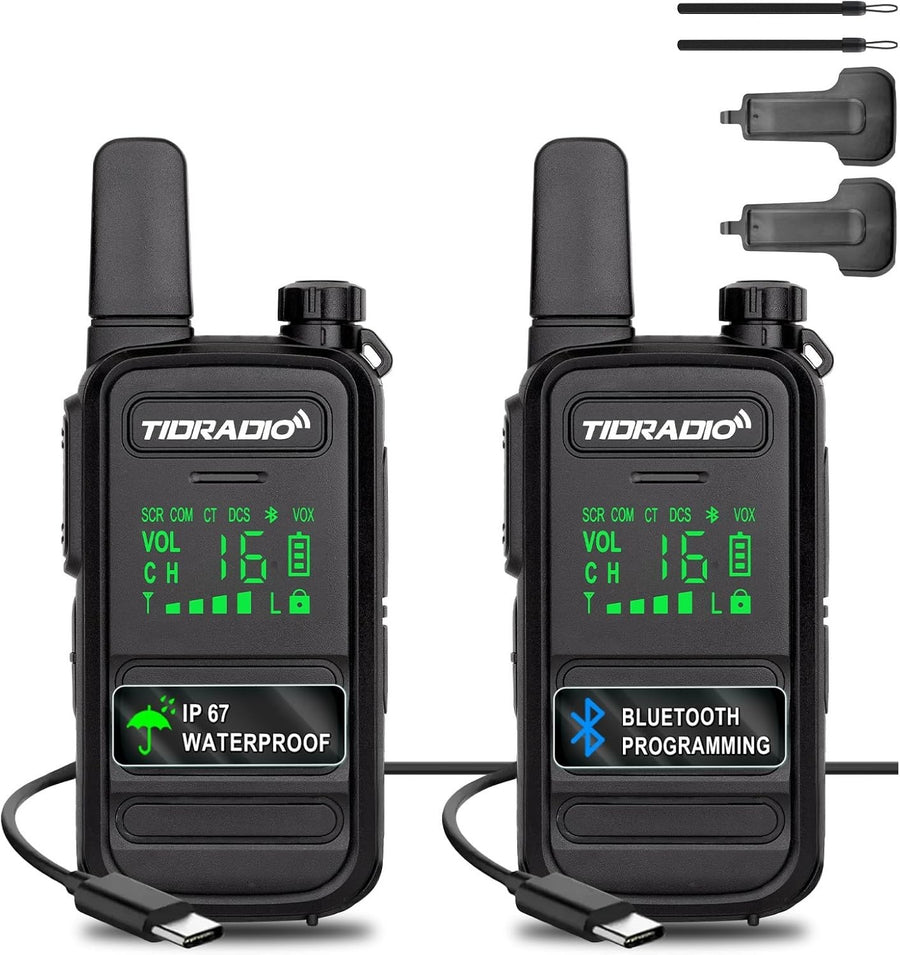 IP67 Waterproof Walkie Talkies 2 Pack PMR446 VOX USB-C Long Range