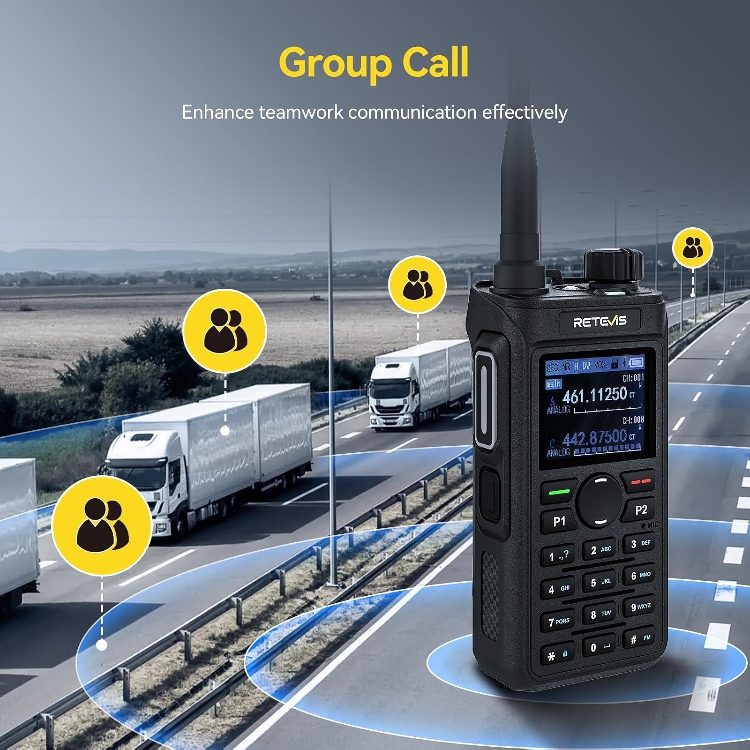 Dual Band Walkie Talkies 4 Pack Long Range 2000mAh Type-C Group Call