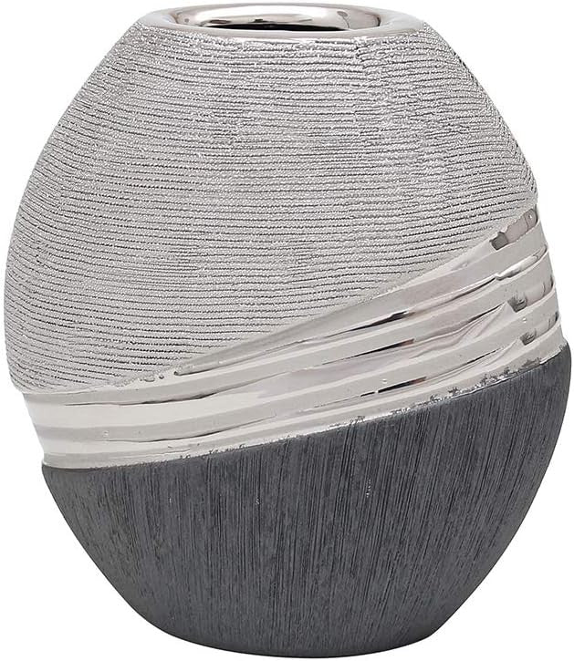 Modern Ceramic Vase 16cm Silver Grey Oval Decorative Home Centrepiece