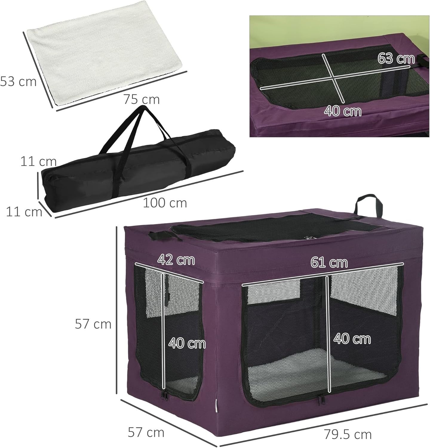 Soft Pet Carrier Crate with Cushion & Mesh Doors – Portable Travel Bag
