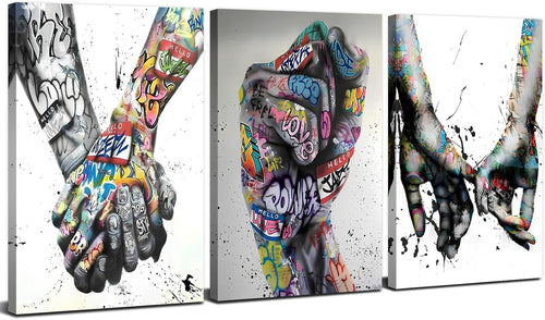 3Pcs Graffiti Love Hands Canvas Wall Art 12x16