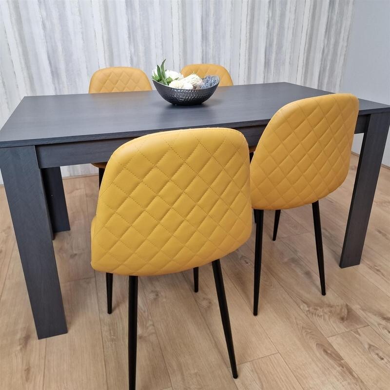Black Dining Table Set with 4 Yellow Chairs for Kitchen Dining Room
