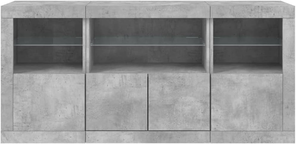 Concrete Grey Sideboard with RGB LED Lights, Storage & Modern Living Room