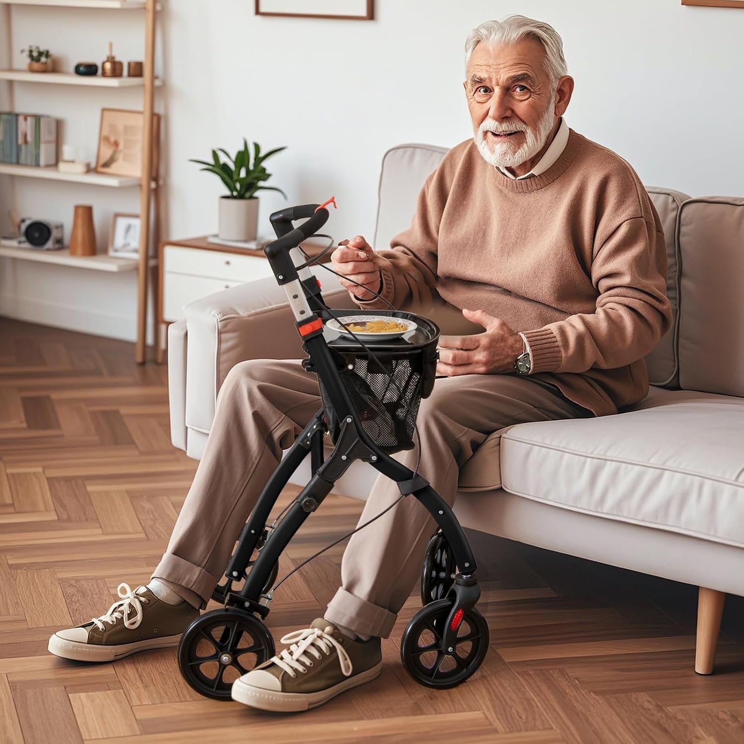 Lightweight Folding Rollator Walker 4 Wheel Basket Brakes Narrow Black