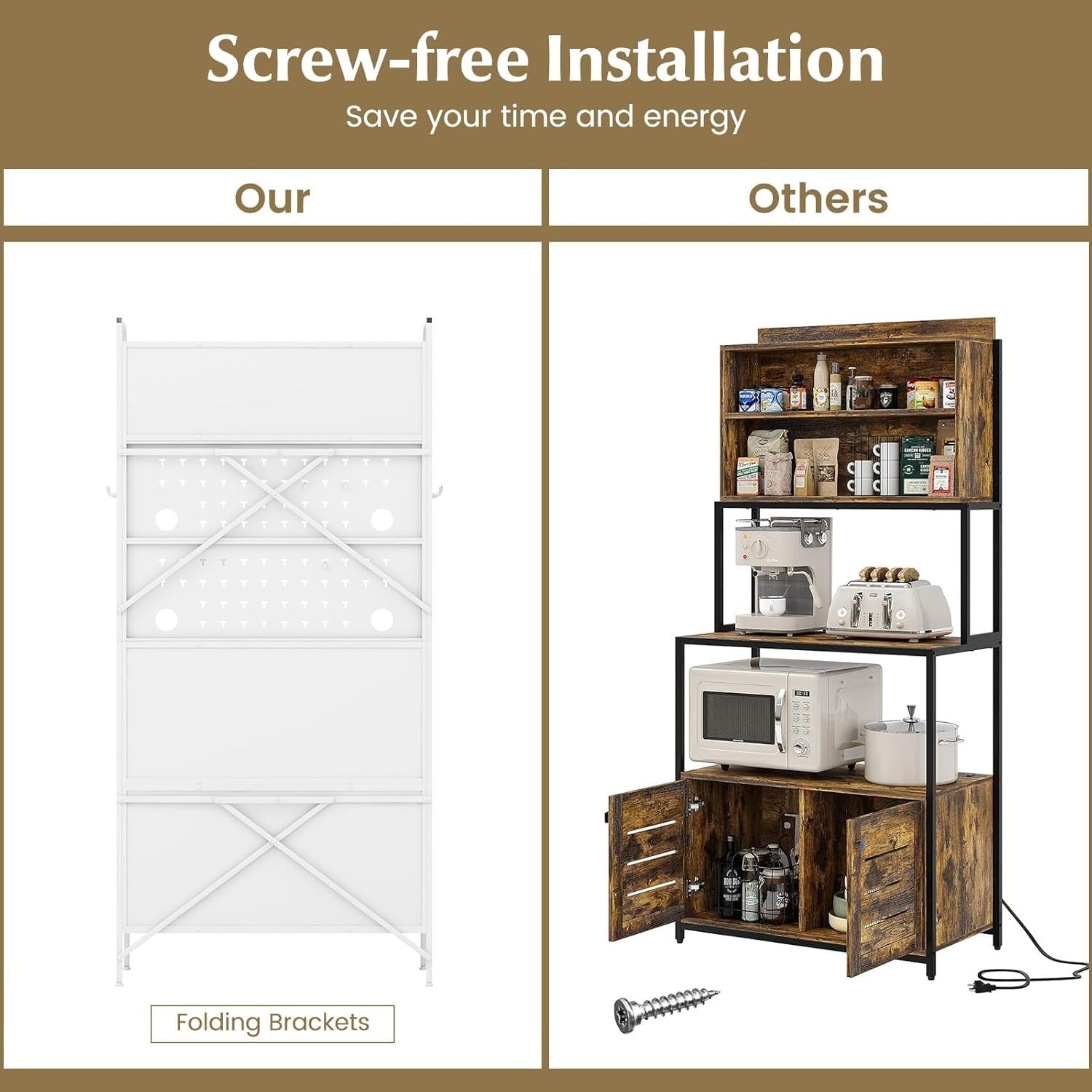 White Kitchen Pantry Cupboard with Flip Door, Pegboard & Adjustable Shelf
