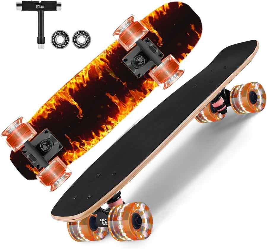 22" Mini Cruiser Skateboard LED Wheels Maple Deck Beginner Youth X-Fire