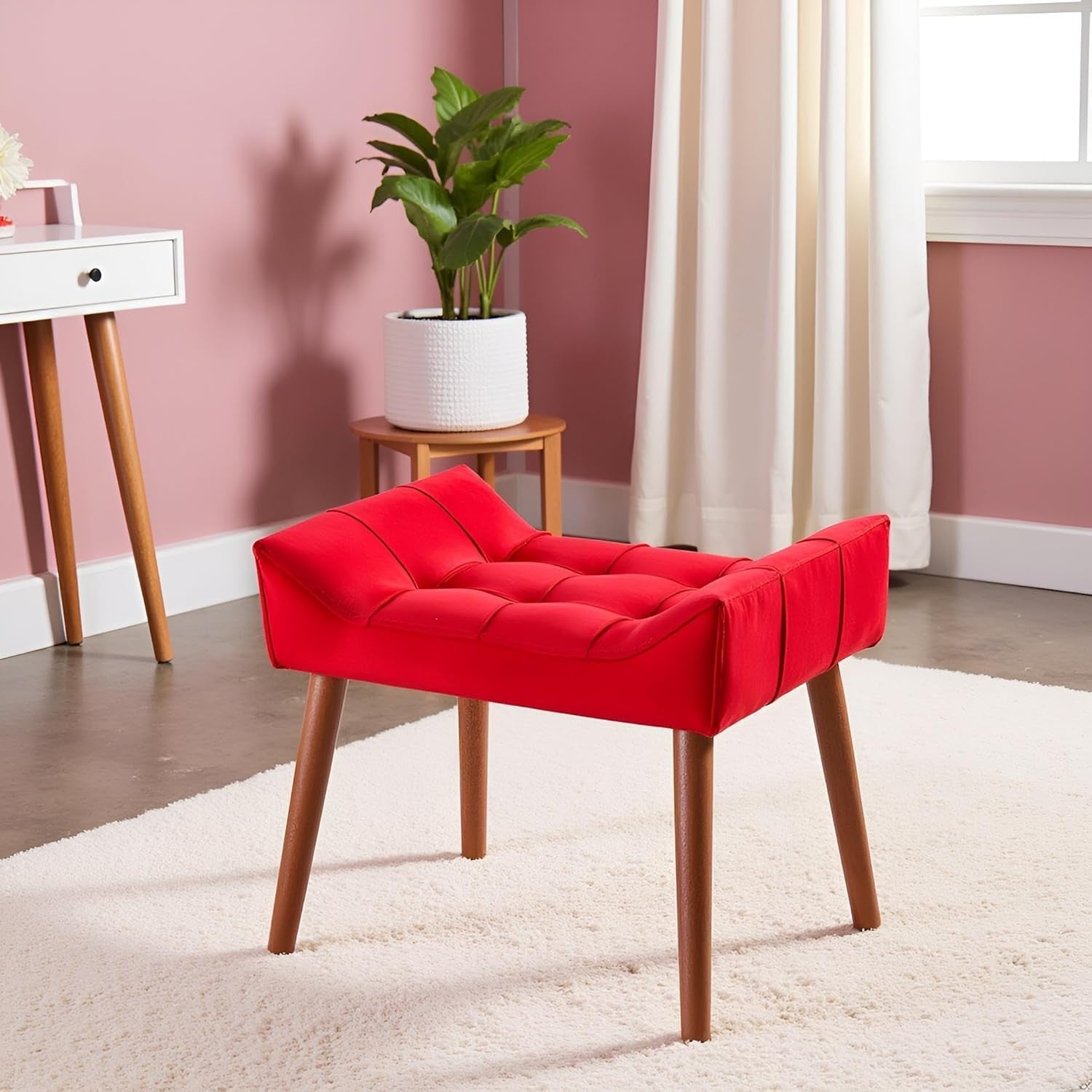 Red Padded Dressing Table Stool Modern Vanity Makeup Chair Bedroom
