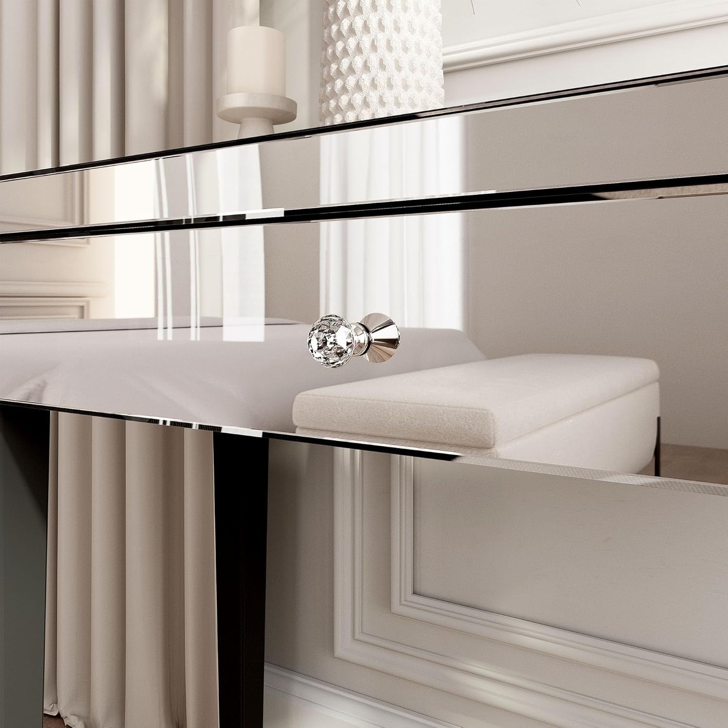 Mirrored Dressing Table Silver Glass Modern 1 Drawer Makeup Console Vanity Desk