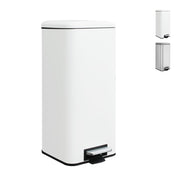 30L Kitchen Pedal Bin Soft Close Square White Stainless Steel