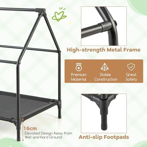 Outdoor Elevated Dog House with Canopy, 2 Top Windows & Breathable Bed