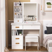 Modern Vanity Dressing Table w/Sliding Mirror 5 Drawers Lockable Storage
