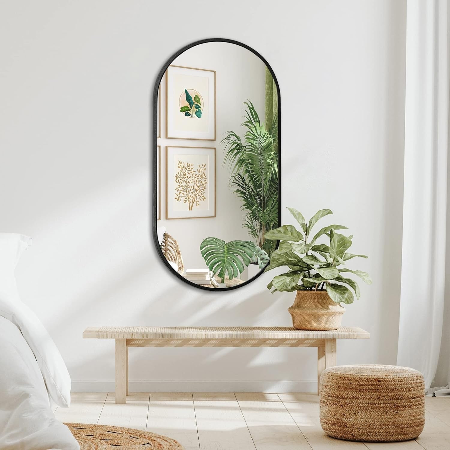 Large Black Oval Wall Mirror 50x100cm with Aluminium Frame for Bathroom